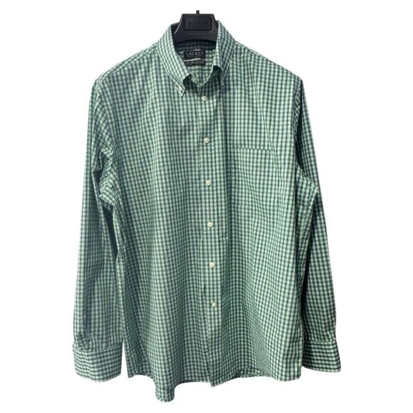 Lauren Ralph Lauren Fitted Non-Iron Pure Cotton Green Micro Check 34/35(XL)